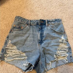 Topshop Super ripped A-line denim shorts
